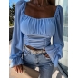 Crop Top Loriane Collection - Langarm/Gesmokt - Hellblau