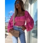 Crop Top Loriane Collection - Langarm/Gesmokt - Fuchsia