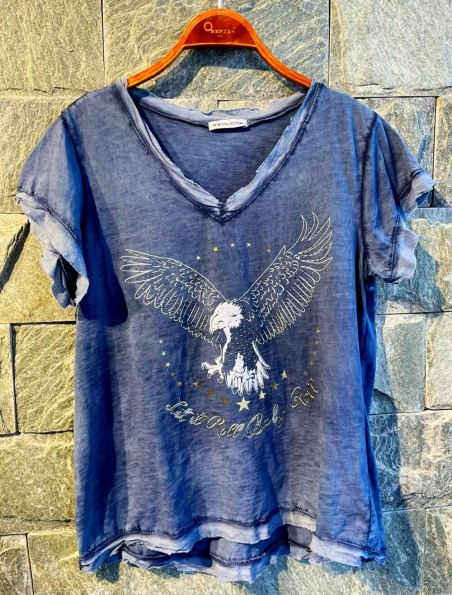 Kurzarmshirt Made in Italy - Adler - Jeansblau