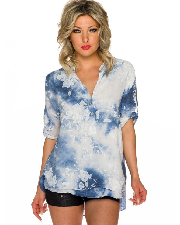 Bluse Made In Italy - Flowerprint - Blau
