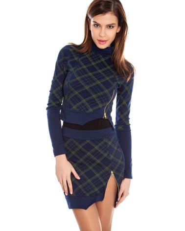 Langarmshirt Goddess - Rauten Muster - Blau/Grün Shirts Manches Longues