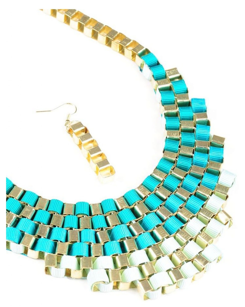 Set Halskette + Ohrringe Madison Avenue - Türkis/Weiss/Gold Halsketten
