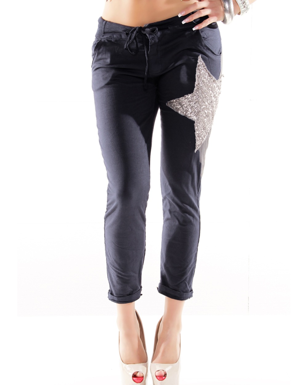 Jogginghose 5People!S - Pailletten - Dunkelblau Pantaloni