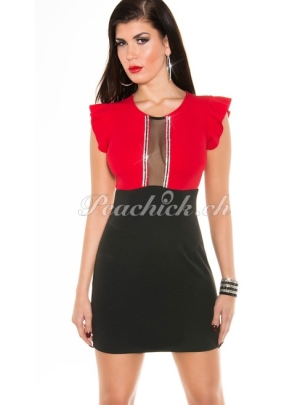 Kleid In-Stylefashion - Netzeinsatz - Schwarz/Rot