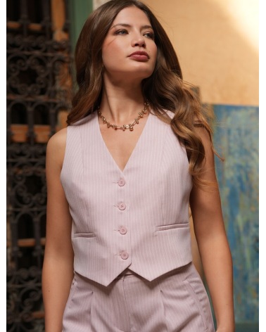 Gilet Lulumary - Klassisch/Streifen - Rosa/Creme