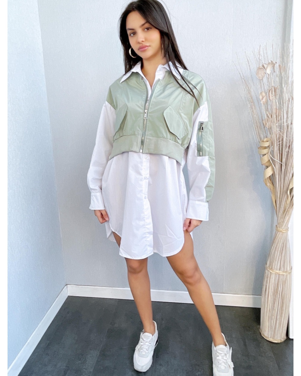 Bluse Emma&Ashley - Oversized - Weiss/Grün