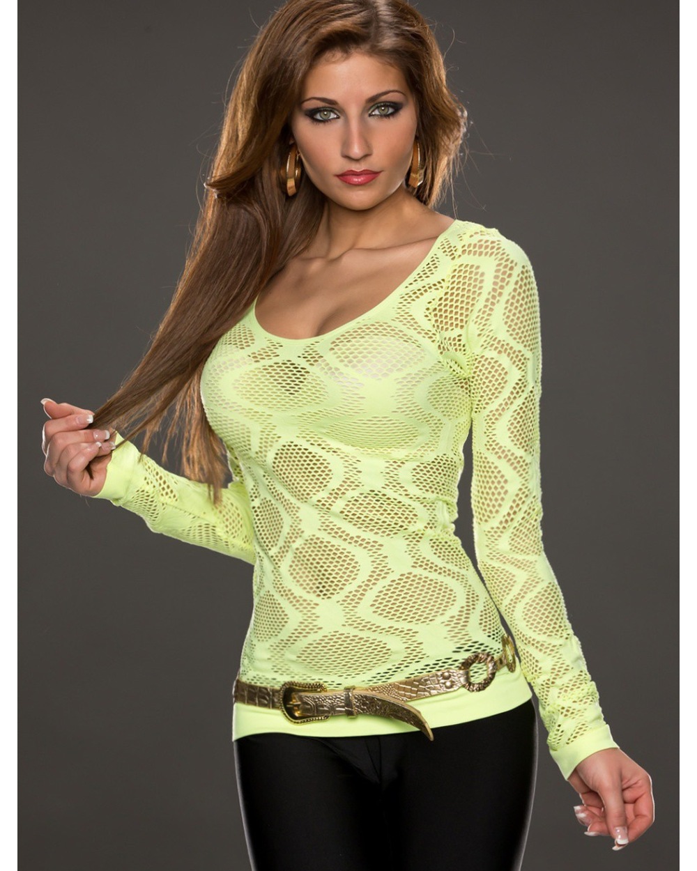 Langarmshirt Katia - Netz - GelbShirts Manches Longues