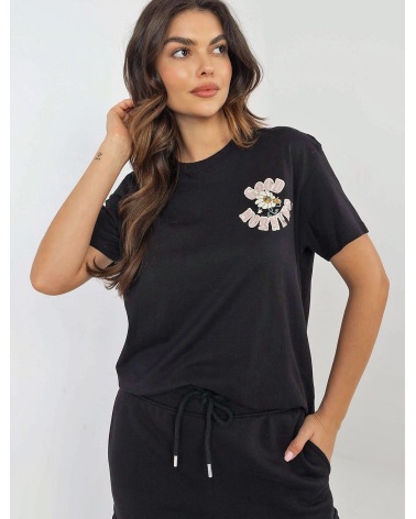 Kurzarmshirt Sublevel - Blume/Statements - Schwarz