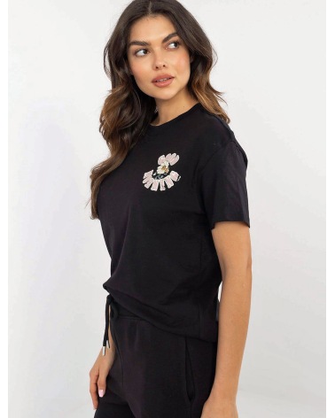 Kurzarmshirt Sublevel - Blume/Statements - Schwarz