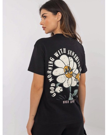 Kurzarmshirt Sublevel - Blume/Statements - Schwarz