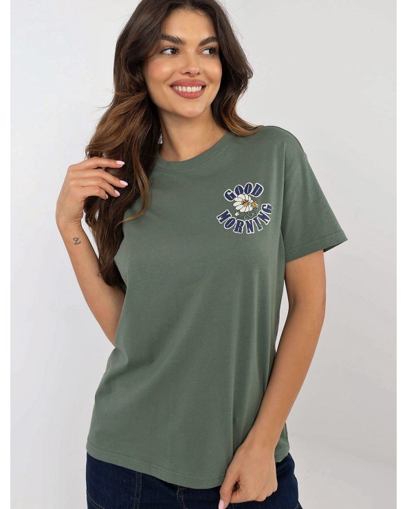Kurzarmshirt Sublevel - Blume/Statements - Oliv