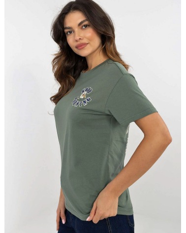 Kurzarmshirt Sublevel - Blume/Statements - Oliv