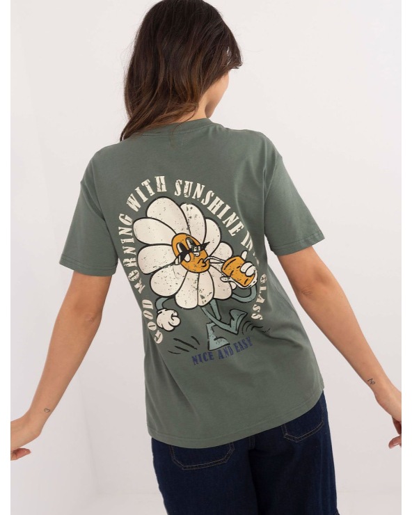 Kurzarmshirt Sublevel - Blume/Statements - Oliv