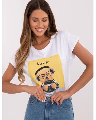 Kurzarmshirt Trendy.ing - Bär/Nietensteinchen - Weiss/Gelb
