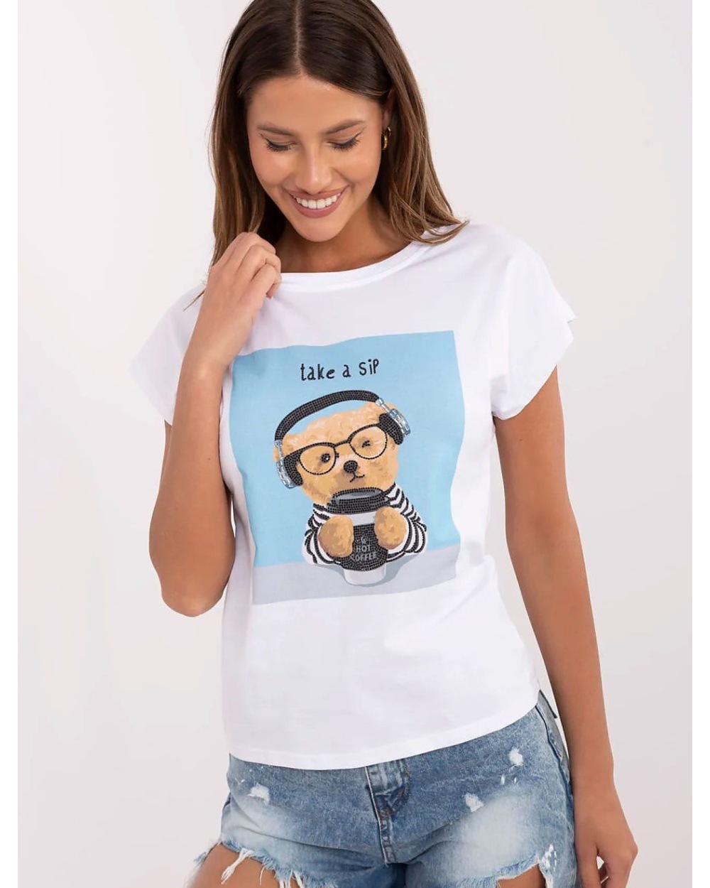 Kurzarmshirt Trendy.ing - Bär/Nietensteinchen - Weiss/Blau