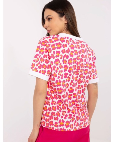 Kurzarmshirt Made in Italy - Leopard - Weiss/Rot/Orange