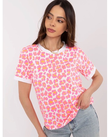 Kurzarmshirt Made in Italy - Leopard - Weiss/Neon