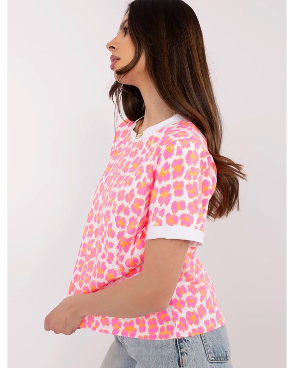 Kurzarmshirt Made in Italy - Leopard - Weiss/Neon