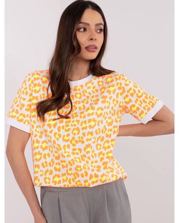 Kurzarmshirt Made in Italy - Leopard - Weiss/Neon