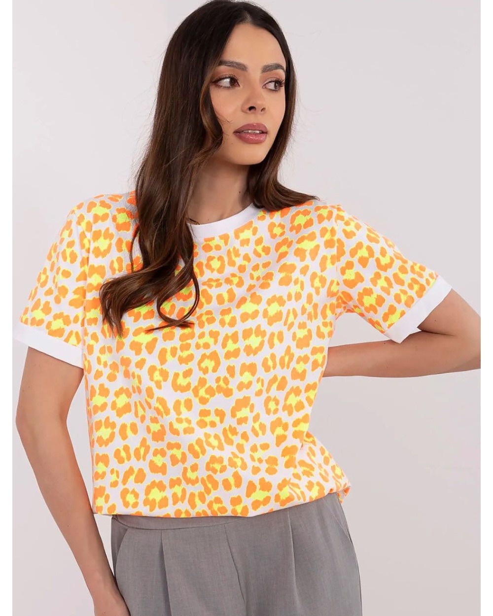 Kurzarmshirt Made in Italy - Leopard - Weiss/Neon