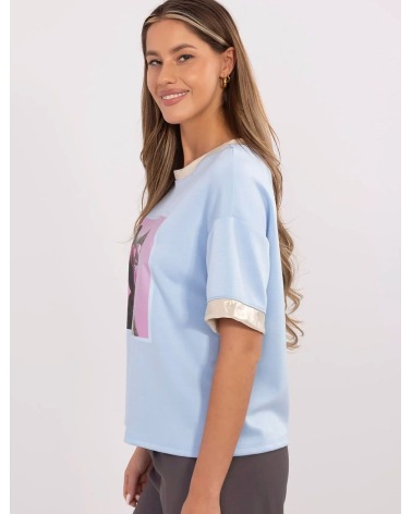 Kurzarmshirt Made in Italy - Katze - Blau