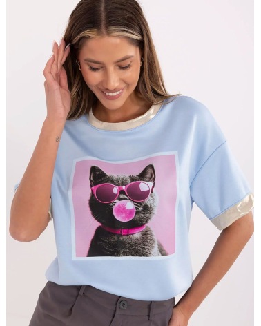 Kurzarmshirt Made in Italy - Katze - Blau