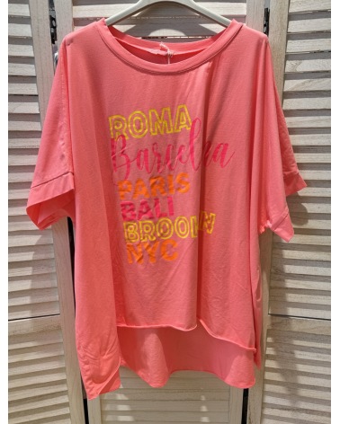 Kurzarmshirt New Collection - Oversized/Städte - Neonkoralle