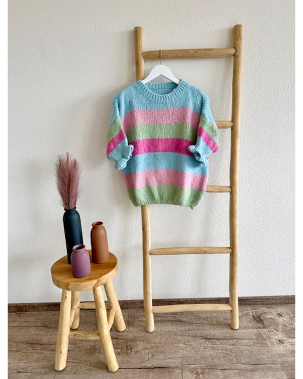 Pullover Italy Moda - Kurzarm - Blau/Rosa/Grün