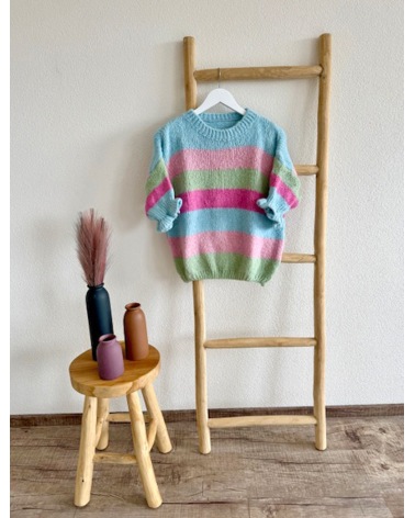 Pullover Italy Moda - Kurzarm - Blau/Rosa/Grün