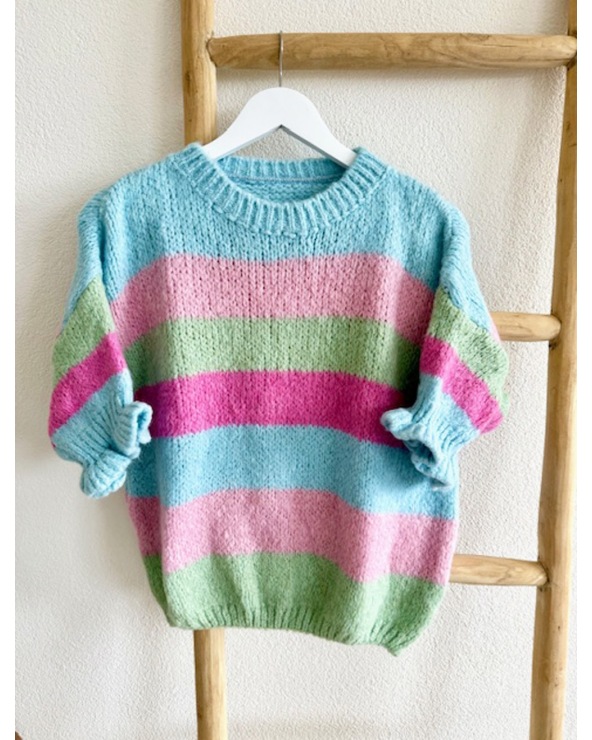 Pullover Italy Moda - Kurzarm - Blau/Rosa/Grün