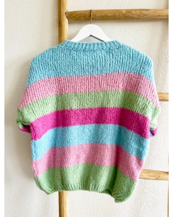 Pullover Italy Moda - Kurzarm - Blau/Rosa/Grün