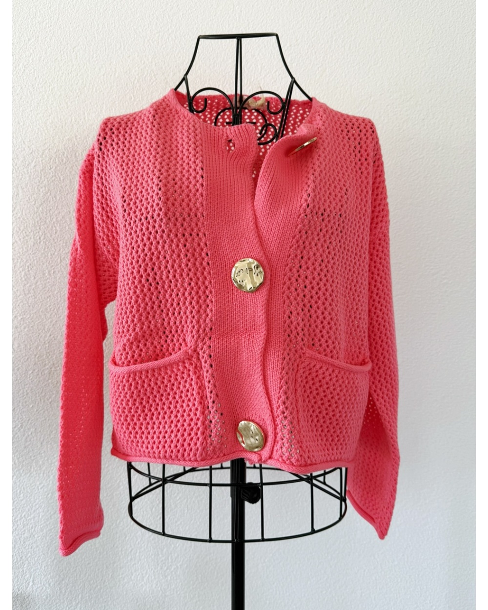 Strickjacke Emma & Ashley - Löchlimuster - Neonrosa
