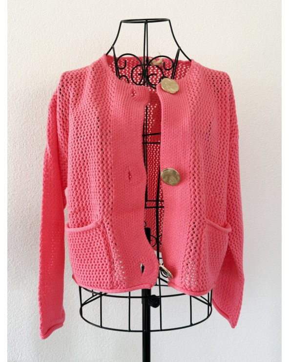Strickjacke Emma & Ashley - Löchlimuster - Neonrosa