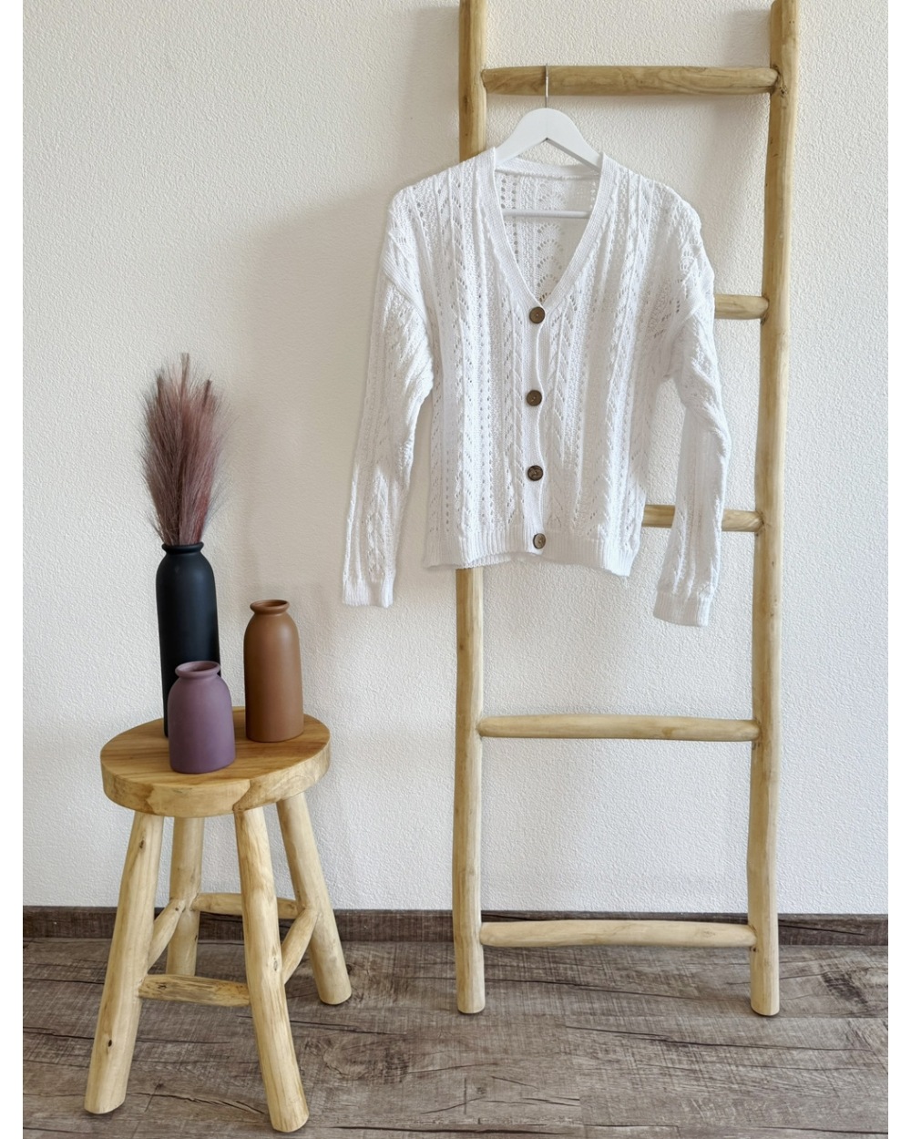 Strickjacke Italy Moda - Lochmuster - Weiss