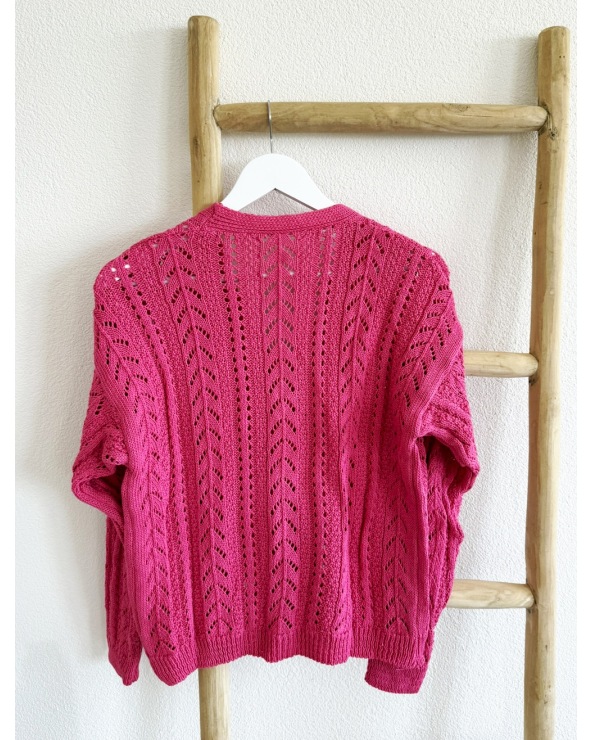 Strickjacke Italy Moda - Lochmuster - Fuchsia