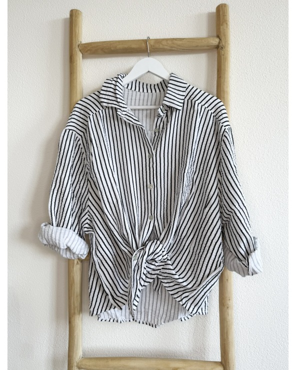 Bluse Schilo Jolie - Musselin/Streifen - Weiss/Schwarz