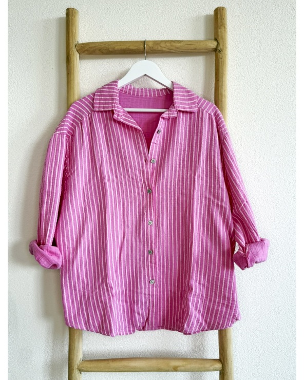 Bluse Schilo Jolie - Musselin/Streifen - Pink/Weiss