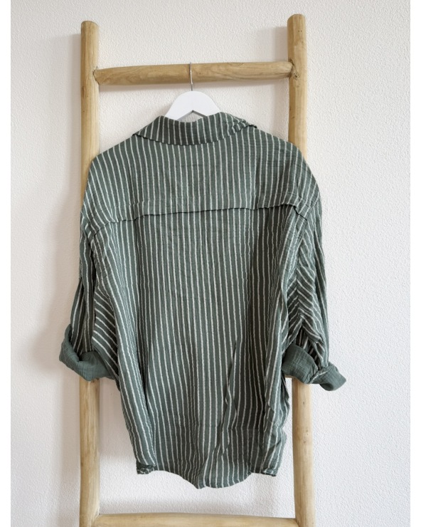 Bluse Schilo Jolie - Musselin/Streifen - Oliv/Weiss