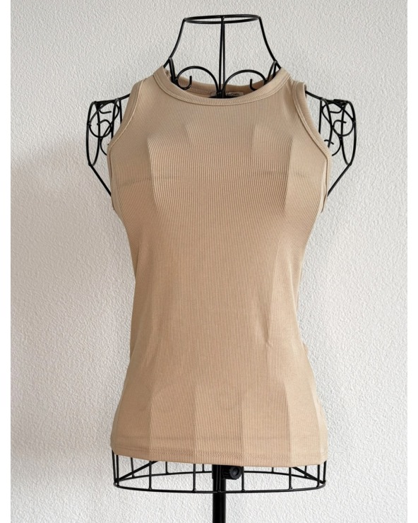 Tank Top Estee Brown - Basic Rippstrick - Beige