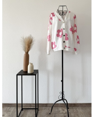 Strickjacke Schilo Jolie - Blumen - Creme/Pink