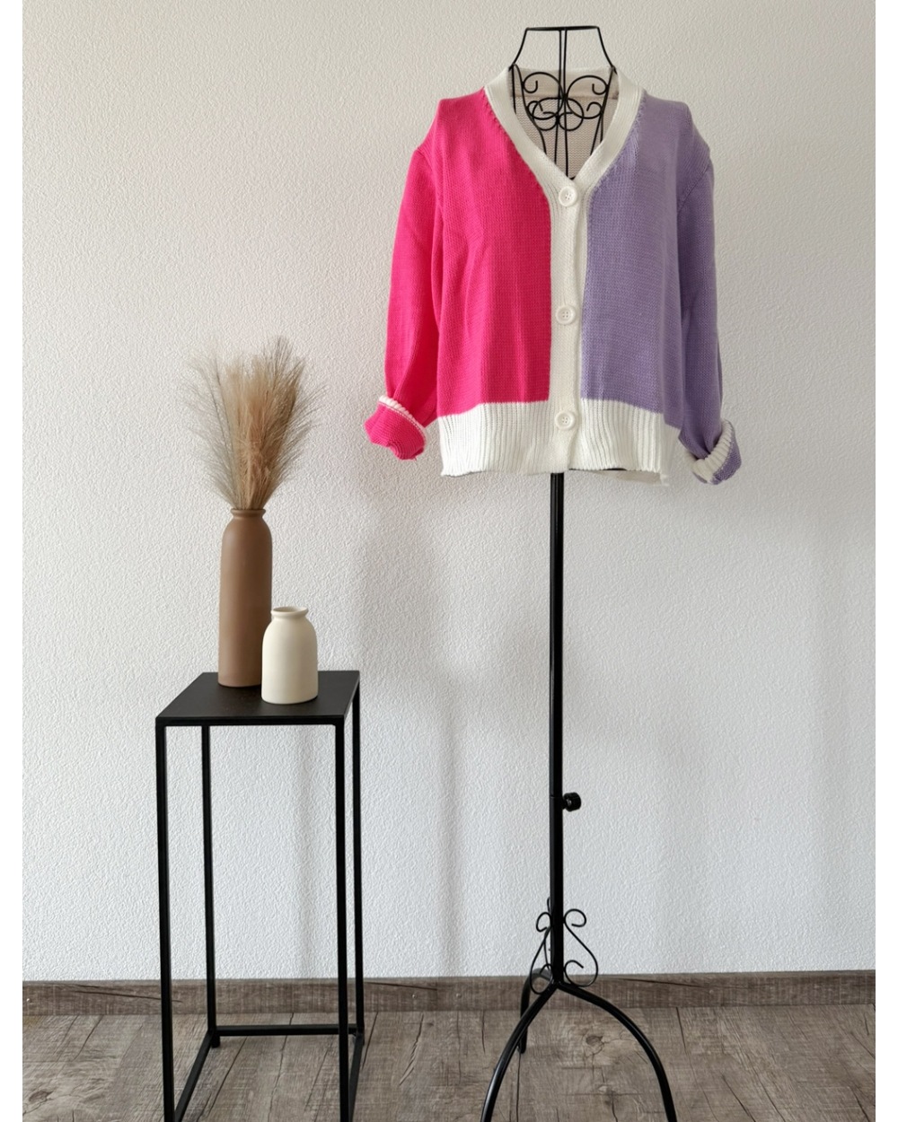 Strickjacke Italy Moda - Neon - Creme/Pink/Flieder