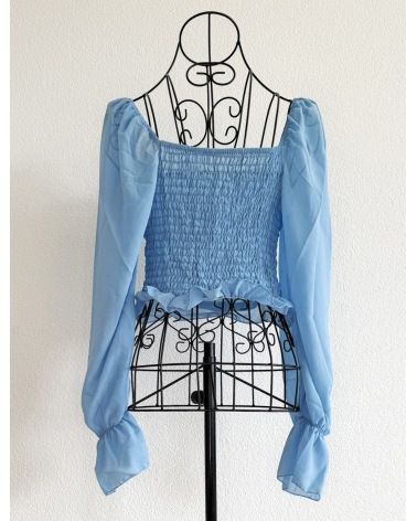 Crop Top Loriane Collection - Langarm/Gesmokt - Hellblau