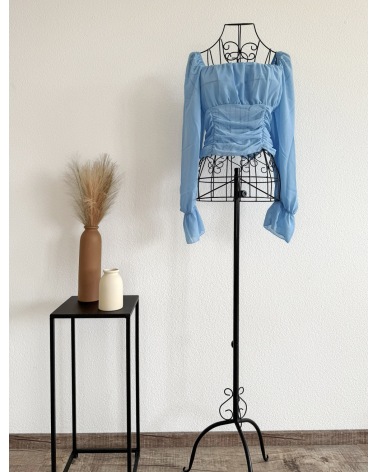 Crop Top Loriane Collection - Langarm/Gesmokt - Hellblau