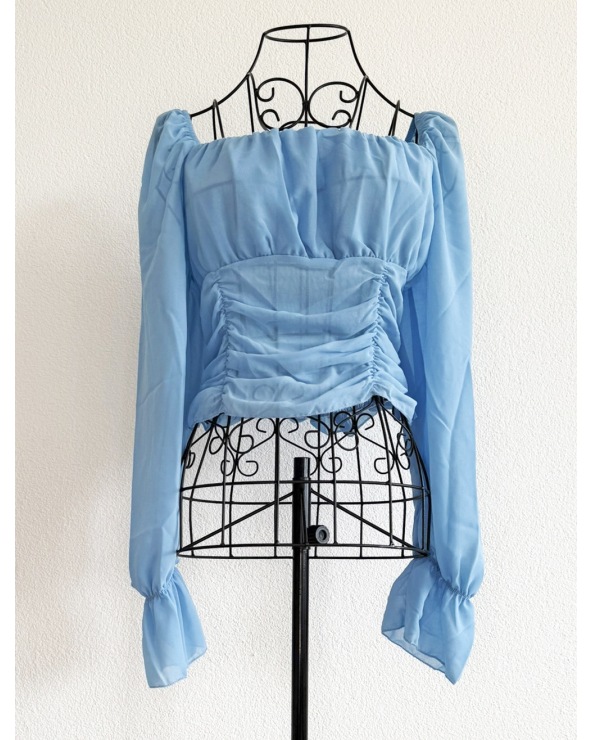 Crop Top Loriane Collection - Langarm/Gesmokt - Hellblau