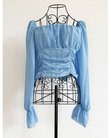 Crop Top Loriane Collection - Langarm/Gesmokt - Hellblau