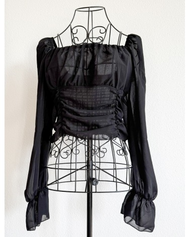 Crop Top Loriane Collection - Langarm/Gesmokt - Schwarz