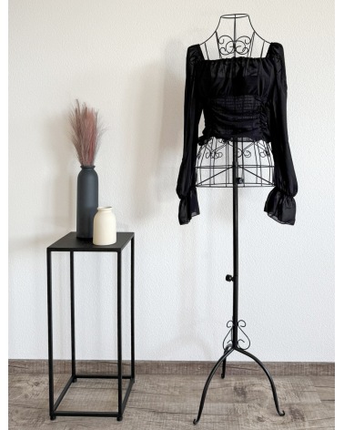 Crop Top Loriane Collection - Langarm/Gesmokt - Schwarz