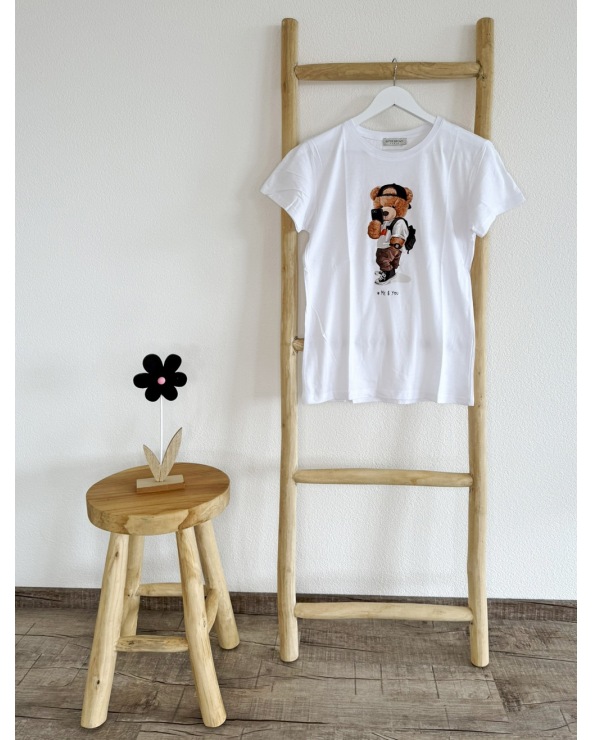 Kurzarmshirt Estee Brown - Bär - Weiss