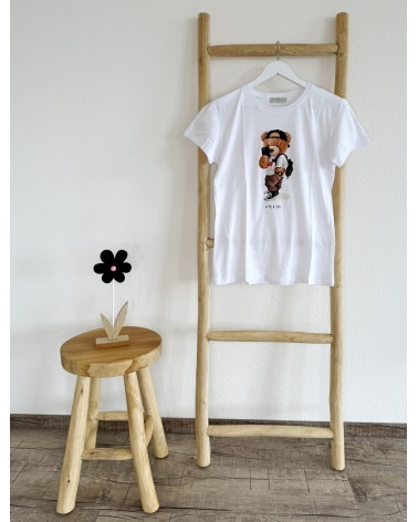 Kurzarmshirt Estee Brown - Bär - Weiss