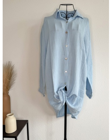 Longbluse Made in Italy - Musselin - Hellblau